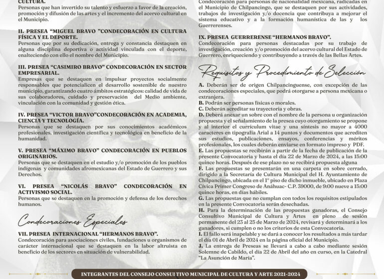 Gobierno municipal de Chilpancingo convoca a tercera edición de las preseas “Hermanos Bravo”